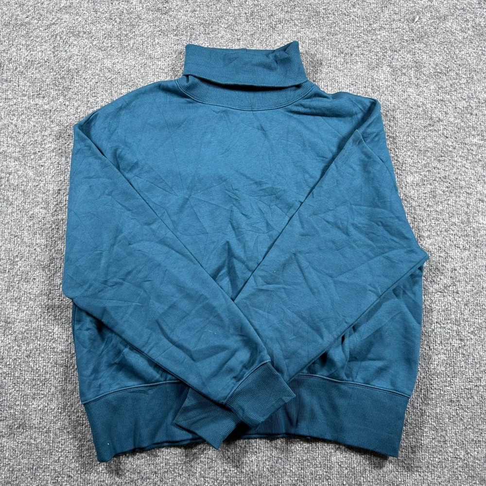 Calia Turtleneck Womens Size M Teal Blue Ribbed Trim Long Sleeve Sweatshirt
